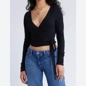 Brandy Melville Women's Black Long Sleeve Wrap Top, size S